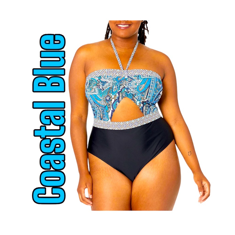 Coastal Blue Women's Halter Belly Cut Out One-Piece Swimsuit